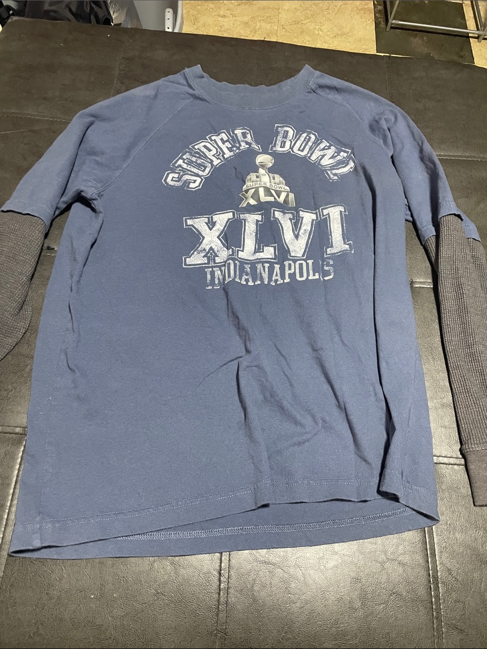 NFL Men's Navy Long Sleeve Super Bowl XLVI Indianapolis Tee